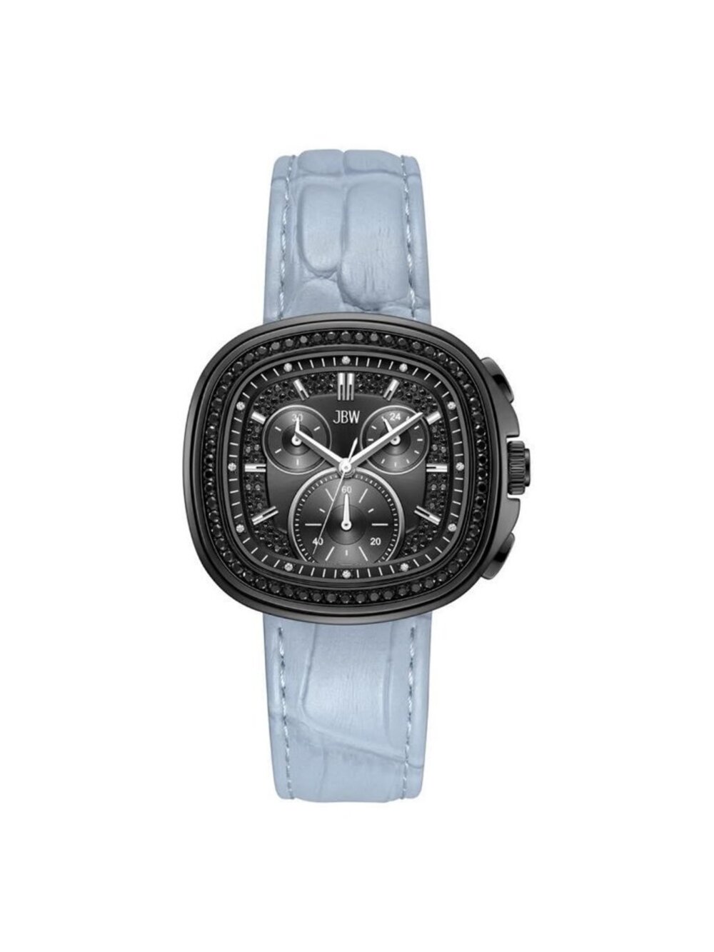 NWT JBW Coast Leather Chronograph GMT Quartz Diamond Black Dial Men's Watch